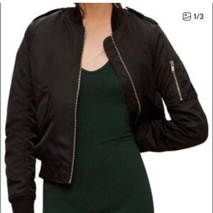 Aritzia Black Bomber Jacket with Zipper Details